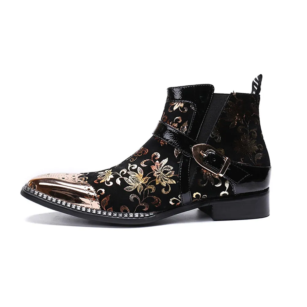 Wing Tip Mens Ankle Boots with Decoration