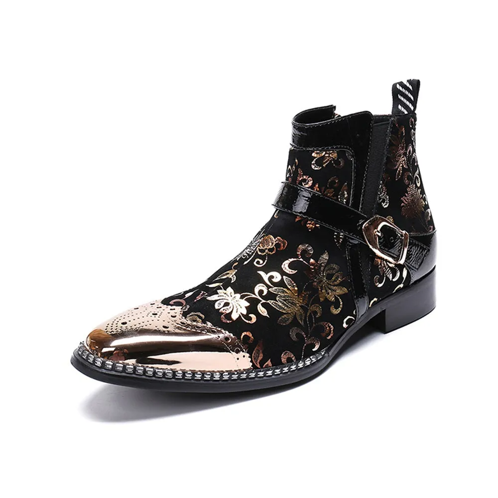 Wing Tip Mens Ankle Boots with Decoration