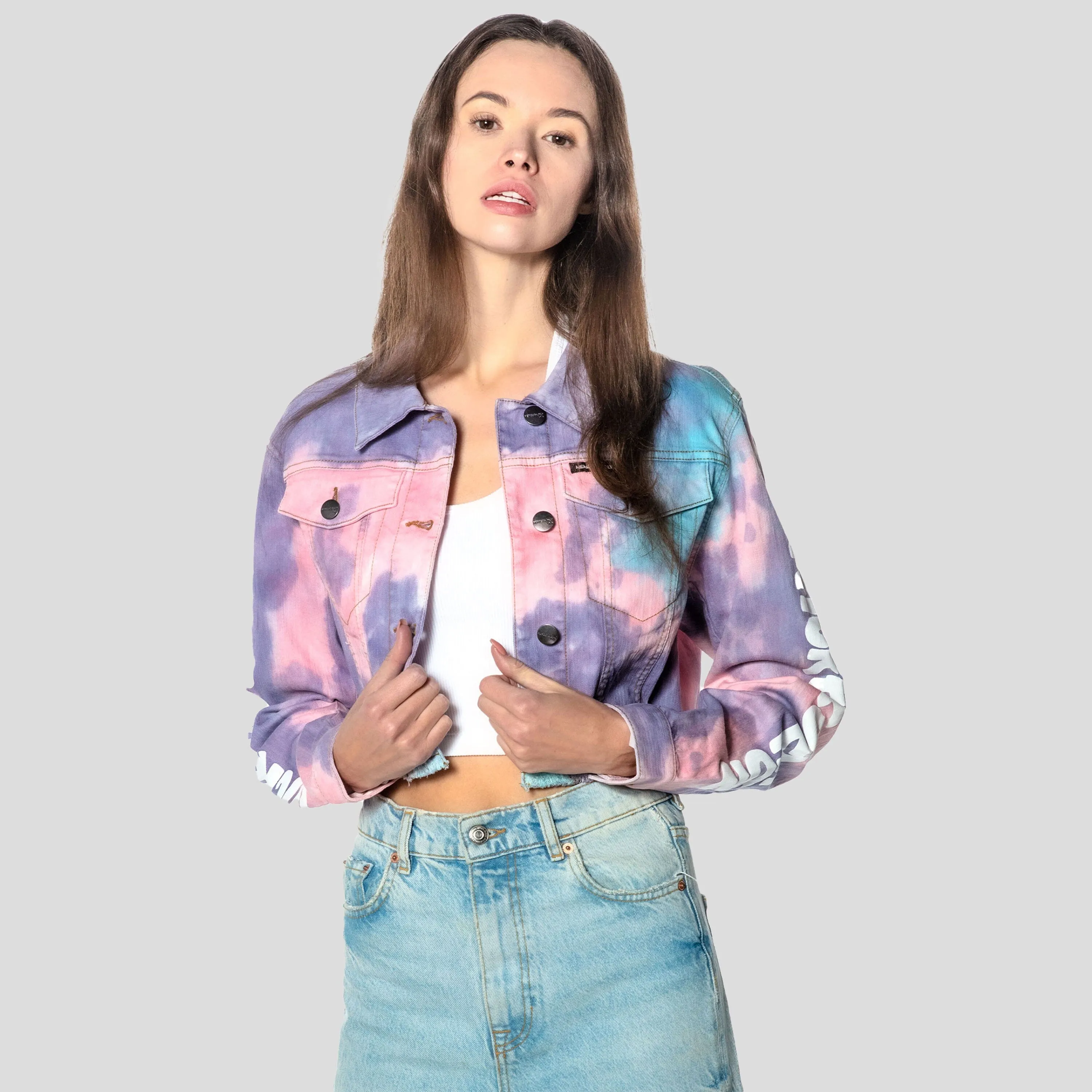 Women's Rugrats Tie-Dye Frayed Crop Denim Jacket - FINAL SALE