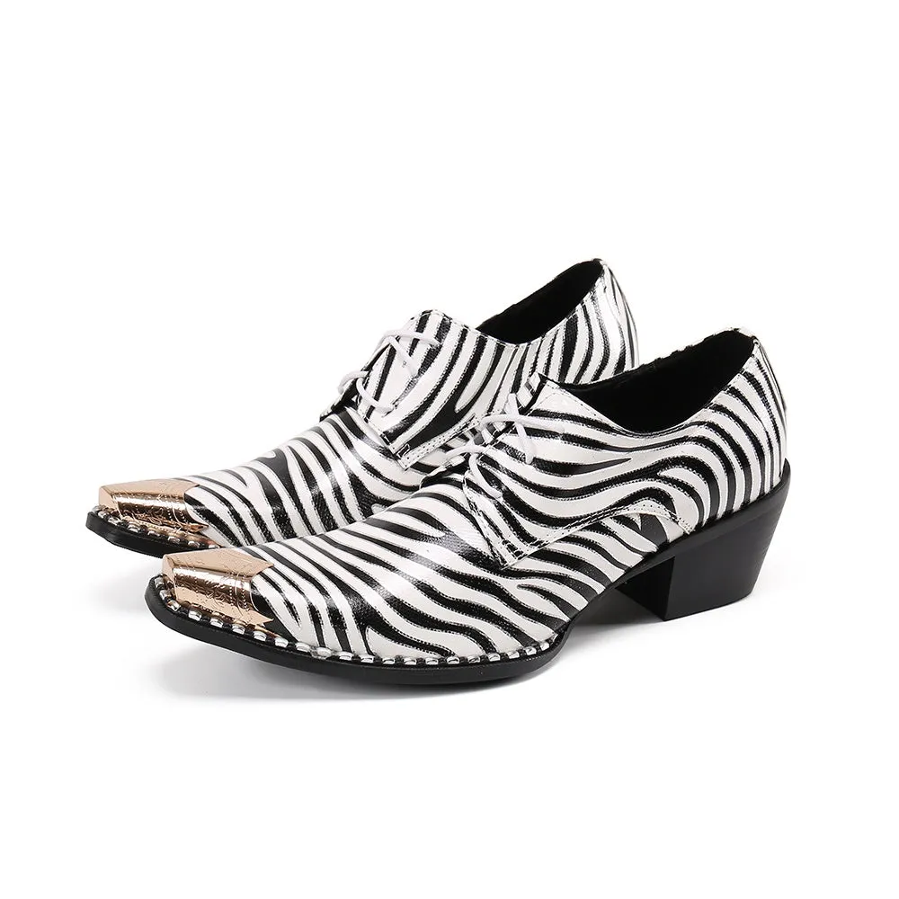 Zebra Pattern Block Heel Formal Oxfords for Men