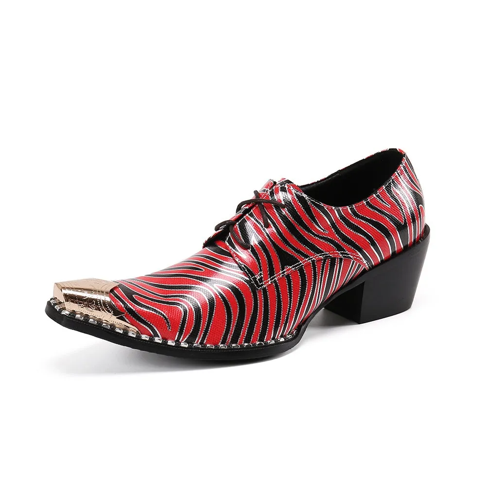 Zebra Pattern Block Heel Formal Oxfords for Men