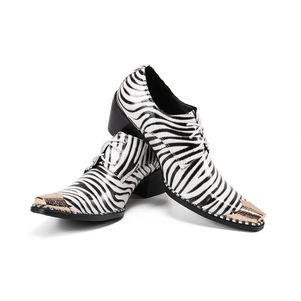 Zebra Pattern Block Heel Formal Oxfords for Men