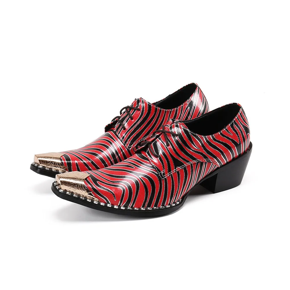 Zebra Pattern Block Heel Formal Oxfords for Men