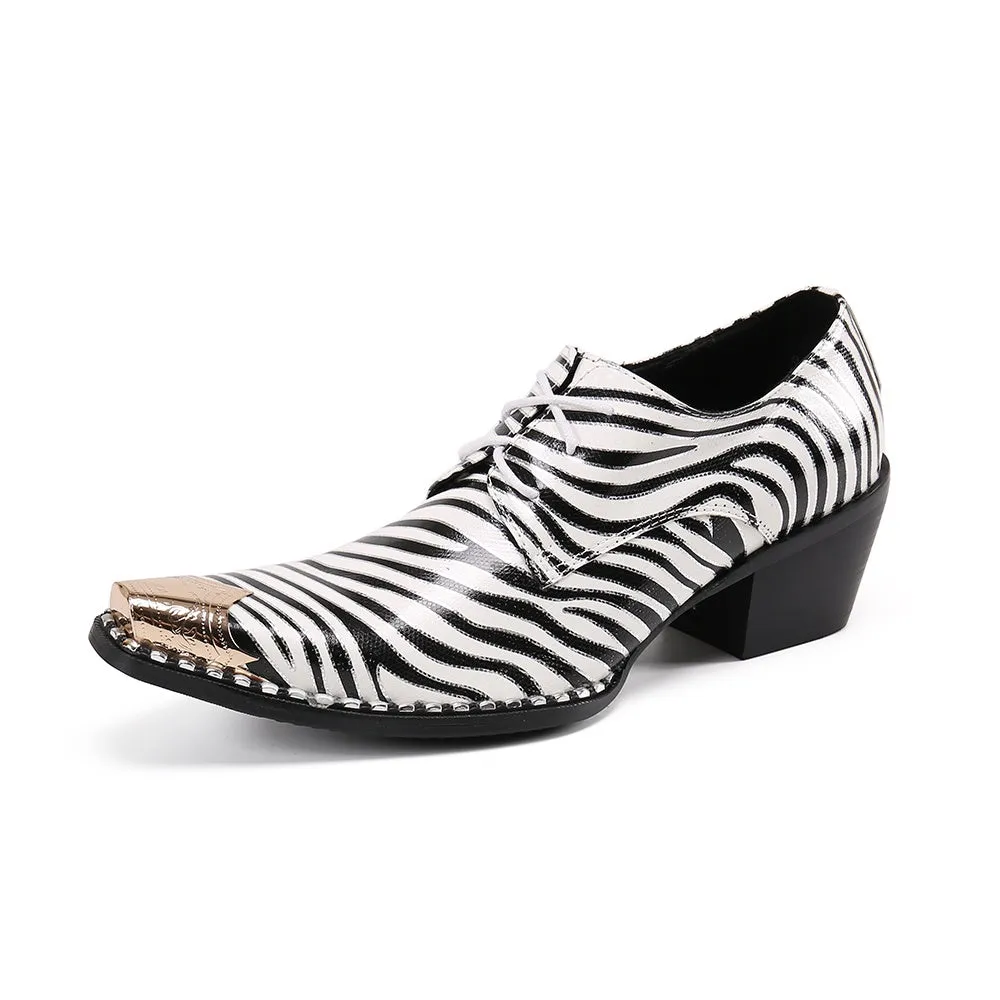 Zebra Pattern Block Heel Formal Oxfords for Men