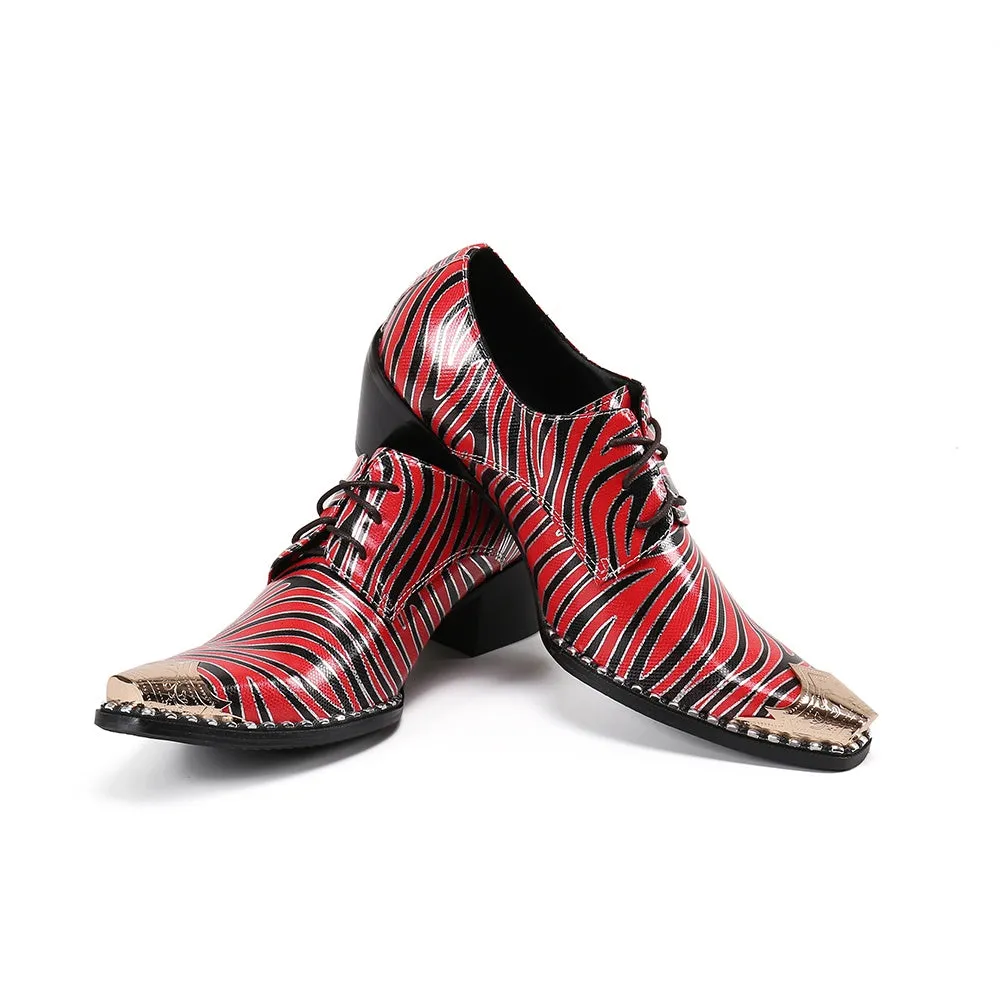 Zebra Pattern Block Heel Formal Oxfords for Men