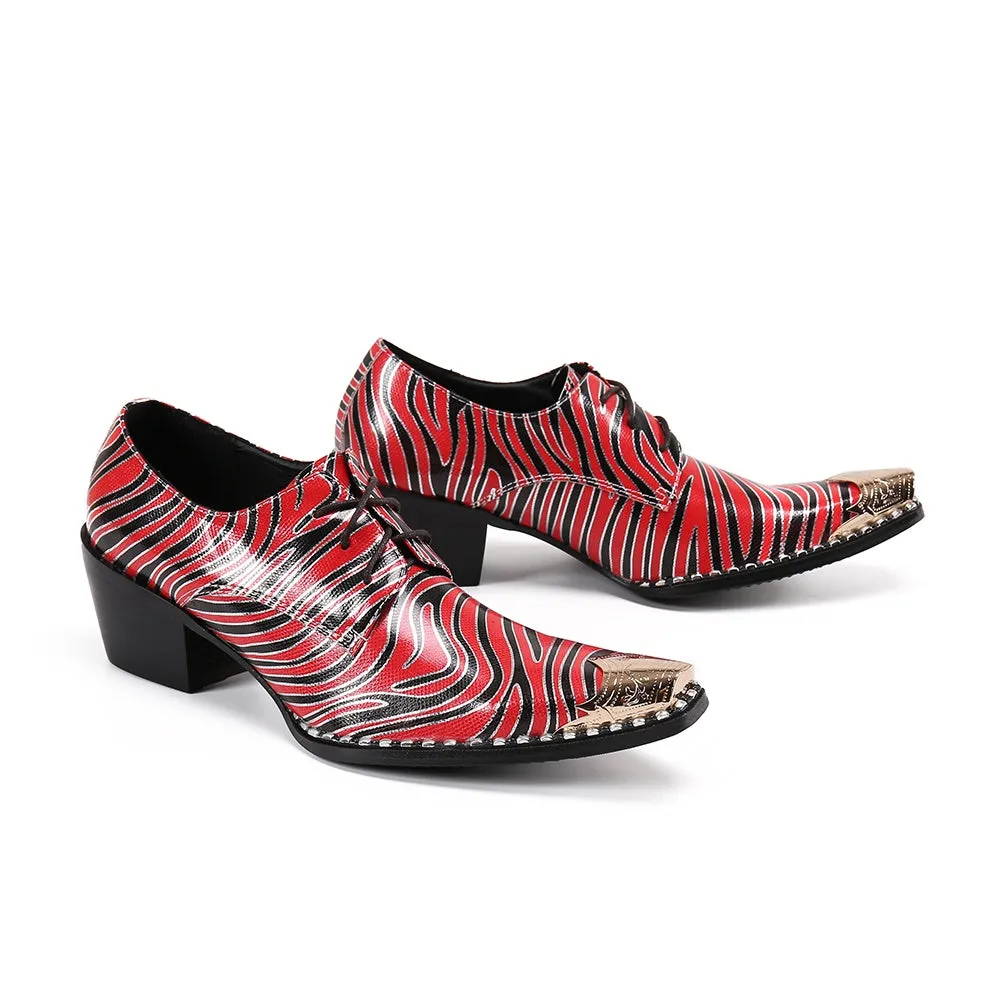 Zebra Pattern Block Heel Formal Oxfords for Men