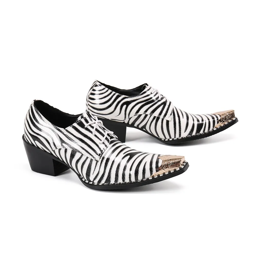 Zebra Pattern Block Heel Formal Oxfords for Men