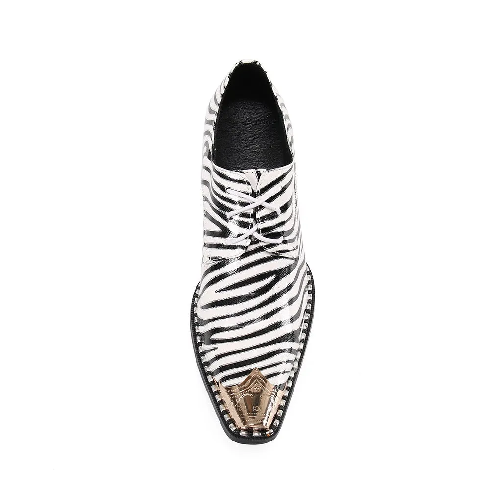 Zebra Pattern Block Heel Formal Oxfords for Men